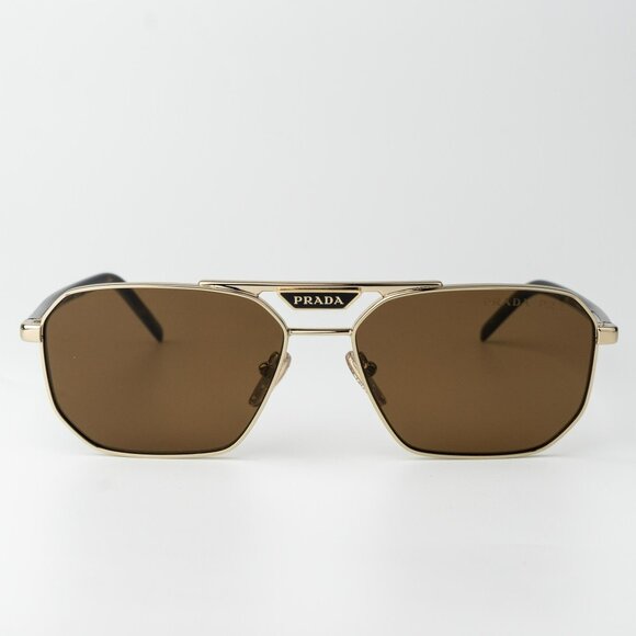 Prada Other - Prada Men Sunglasses Gold Brown Polarized Pilot Men PR58YS ZVN5Y1 BRAND NEW